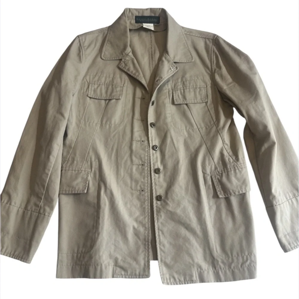 Harve Benard Womens Beige Long Sleeve Button Front Utility Jacket Size 10